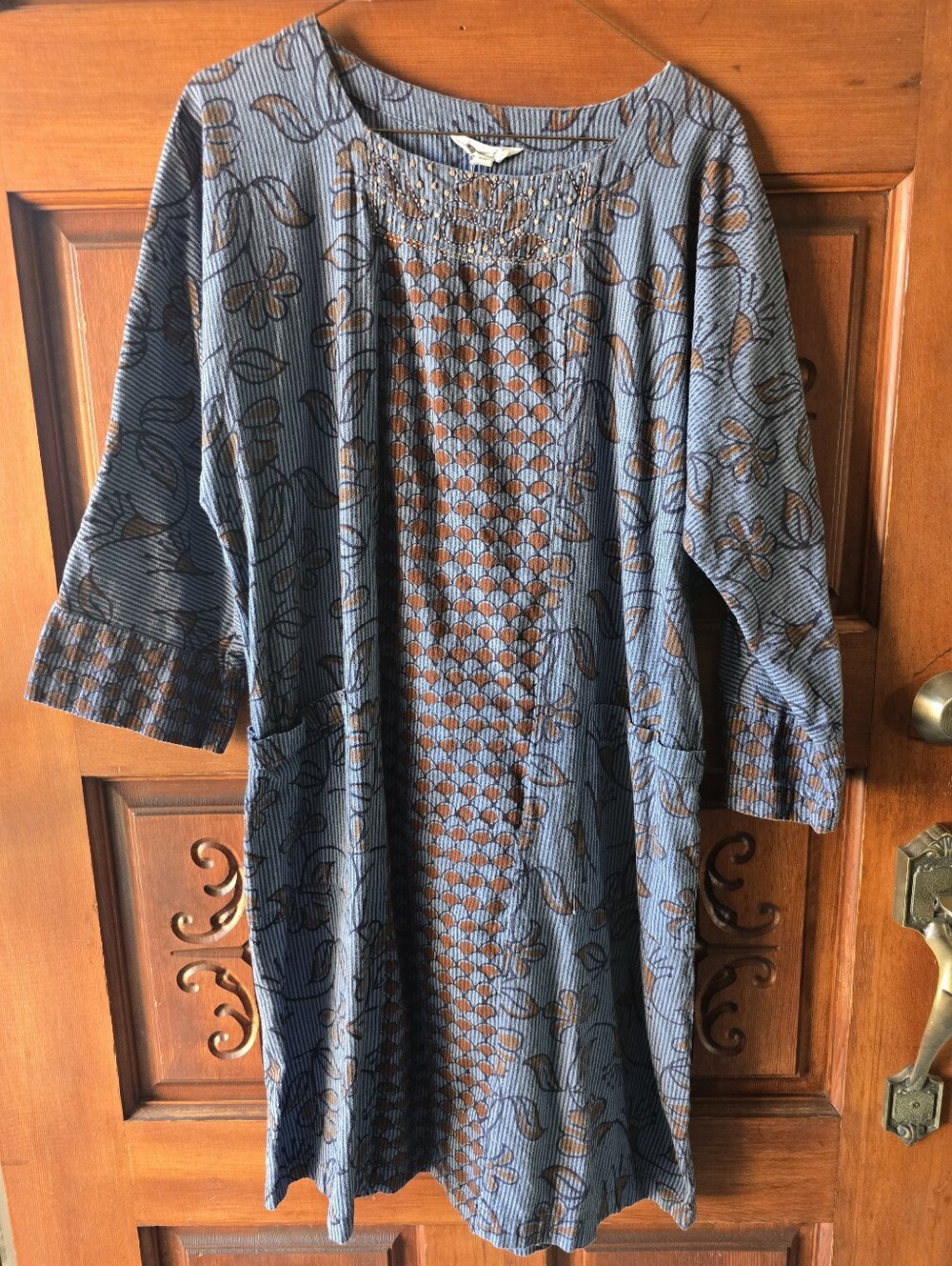 Marketplace Floral Blue Long Sleeve Tunic Top / Mini Dress